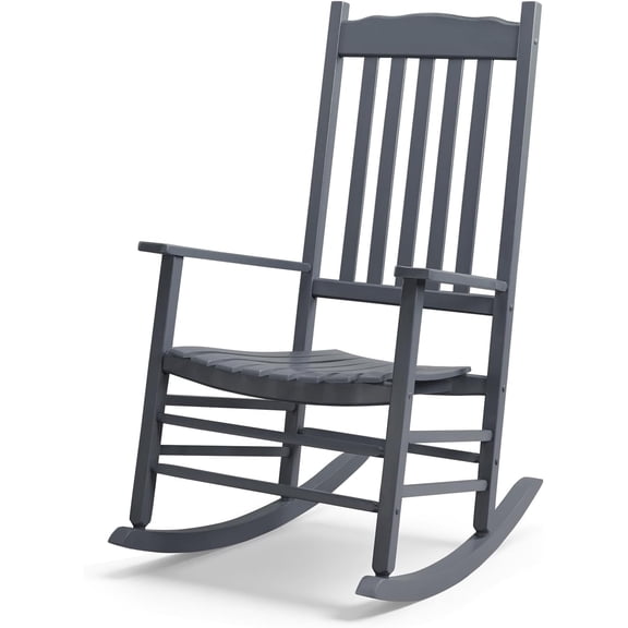 WBTER Outdoor Rocking Chair, Solid Wood High Back Rocker, All Weather Lounge Chair for Porch Patio Fire Pit Garden Backyard Deck Indoor, Wave Shape, Gray