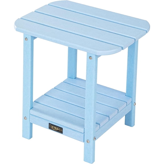 WBTER Outdoor Side Table with 2 Layer Storage, Plastic Waterproof and UV Resistant HDPE Adirondack Coffee End Tables, All Weather for Patio, Backyard, Pool, Indoor Use (Blue)