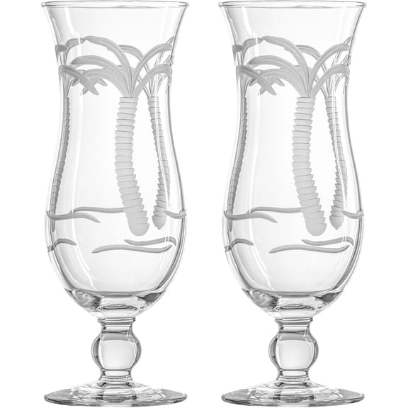 WBTER Palm Tree Squall Hurricane Cocktail Glass | 18oz Coastal Glassware | Set of 2 Tropical Drink Glasses | Engraved and Lead-Free Crystal Glass | Designed and Engraved in the USA