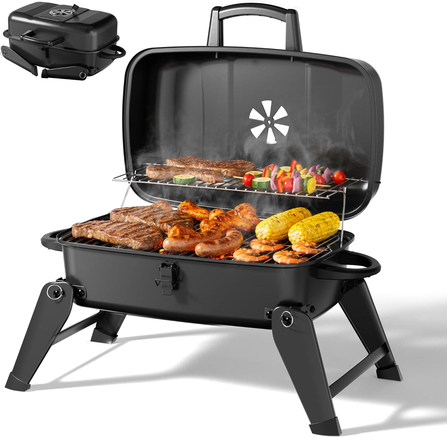 WBTER Portable Charcoal Grill, Foldable Lightweight BBQ Grill with Adjustable Air Vent and 330 sq.in. Cooking Area Outdoor RV, Hiking, Camping, Patio, Tailgating