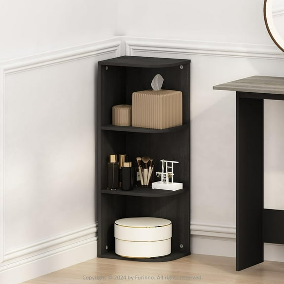 WBTER Reed Corner Shelf, 3-Tier Corner Bookshelf, Book Shelf, Corner Shelves, Storage Rack, for Organization and Storage, Home Office, Living Room, Blackwood
