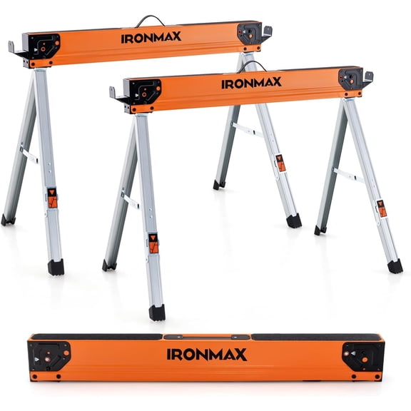 WBTER Saw Horses 2 Pack, 2200 LBS Portable Folding Sawhorse with 2x4 Brackets & Side Supports, Easy Setup & Lightweight Work Horse, Heavy Duty Saw Horse for Woodworking, DIY Project & Garage