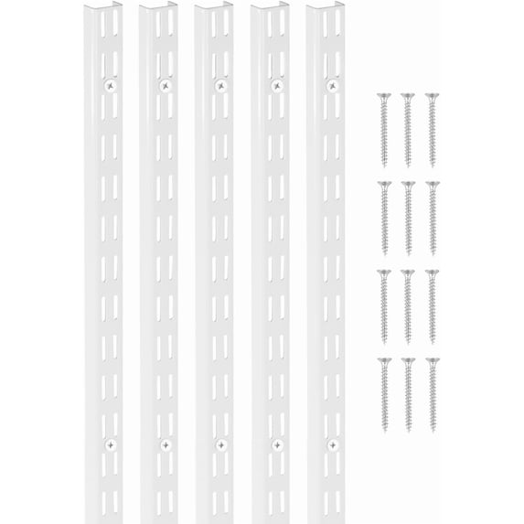 WBTER Shelf Pilaster, 60-inch 5 Pack, Dual Track Upright Wall Shelving System, Heavy Duty Support System Twin Slot Shelf Rails, 25 Screws, Suitable for Cabinet Closet Organization Storage, Silver