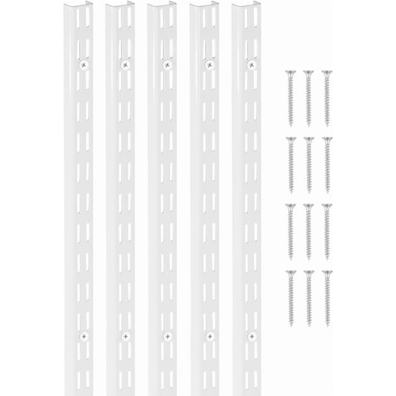 WBTER Shelf Pilaster, 60-inch 5 Pack, Dual Track Upright Wall Shelving System, Heavy Duty Support System Twin Slot Shelf Rails, 25 Screws, Suitable for Cabinet Closet Organization Storage, Silver