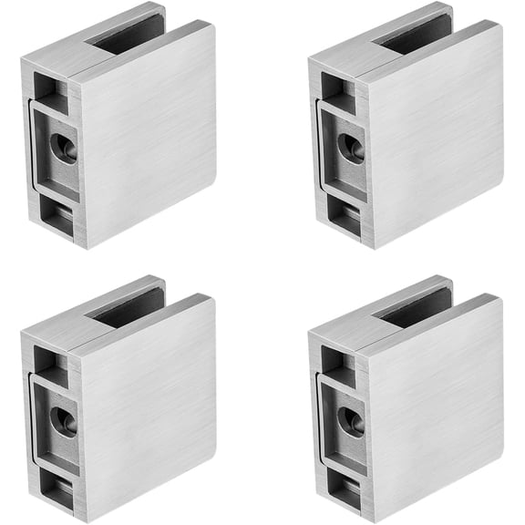 WBTER Square Glass Railing Bracket 4PCS - 304 Stainless Steel Clamp for 5/16"-1/2" Tempered Glass, Silver for Balcony Garden Pool Stair