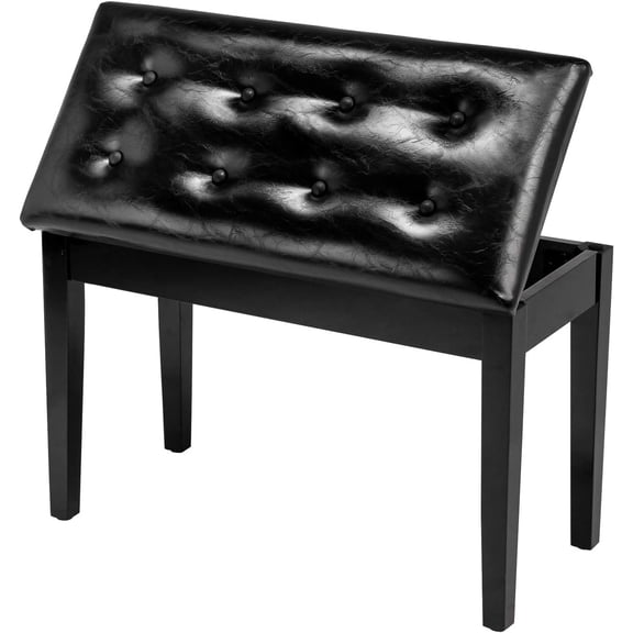 WBTER Wooden Double/Duet Piano Bench with Storage and Thick Cushion Faux Leather Padded Piano Stool Artist Duet Seat- Black