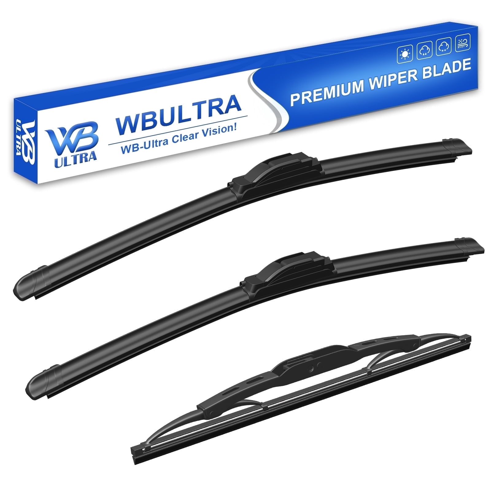 WBULTRA 24" 18" 12" All-Season Beam Windshield Wiper Blades - Silicone, Quiet & Streak-Free - Pack of 3