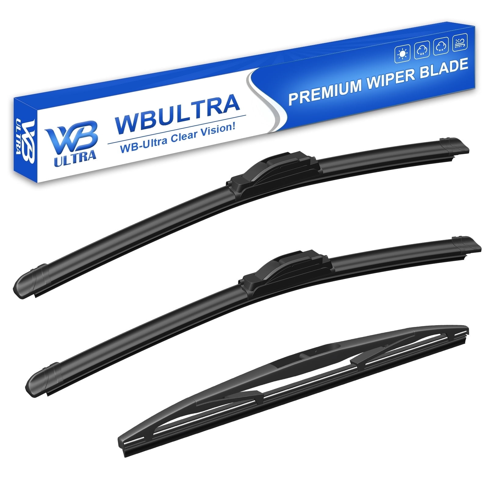 WBULTRA 26" 17" 12" All-Season Beam Windshield Wiper Blades - Silicone, Quiet & Streak-Free - Pack of 3