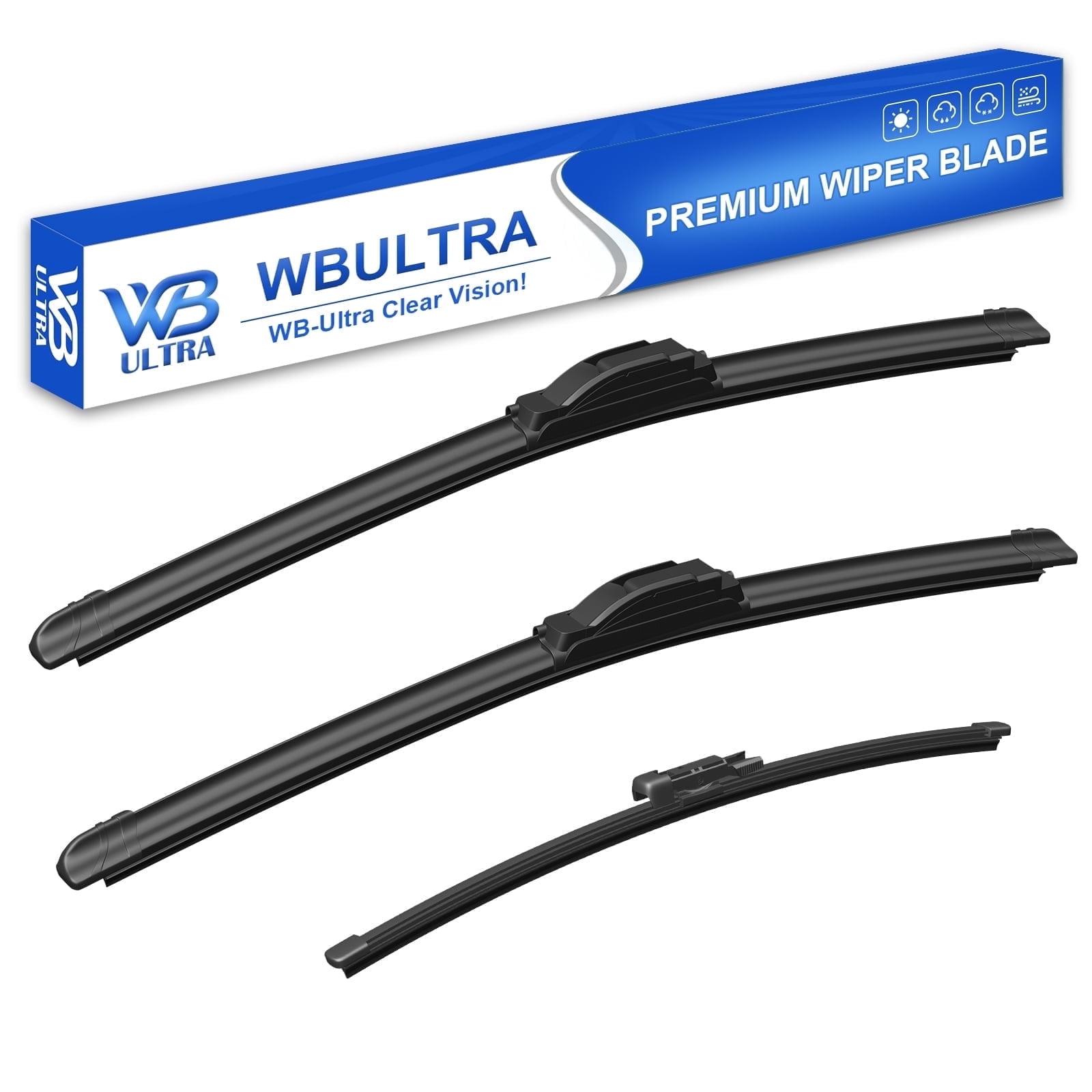 WBULTRA 26" 16" 11" All-Season Beam Windshield Wiper Blades - Silicone, Quiet & Streak-Free - Pack of 3