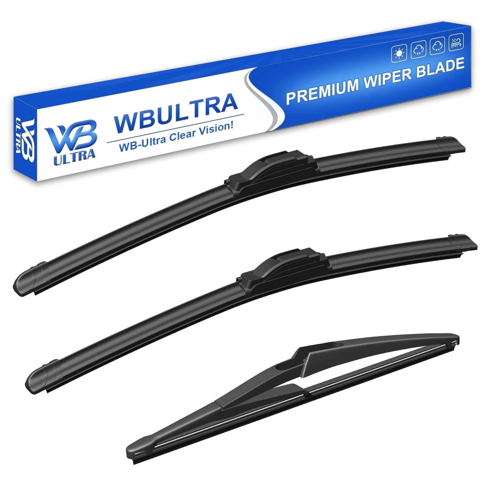 WBULTRA 26" 17" 12" All-Season Beam Windshield Wiper Blades - Silicone, Quiet & Streak-Free - Pack of 3