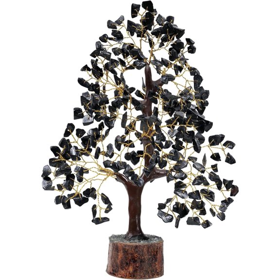 WC Black Tourmaline Chakra Tree of Life - Crystal Tree for Positive Energy, Handmade Gemstone Tree Good Luck Balck Healing Crystals for Sacral Chakra, Prosperity Gift Feng Shui Decor (300 Beads)