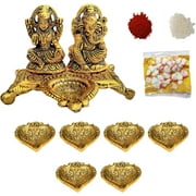 WC | Ganesha Lakshmi Statue Sculpted in Great Detail in Ivory Antique Finish Metal Diya for Diwali Pooja Oil Lamp- Ganesh Idol for Car | Home Decor | Mandir | Gift | Hindu God Idol