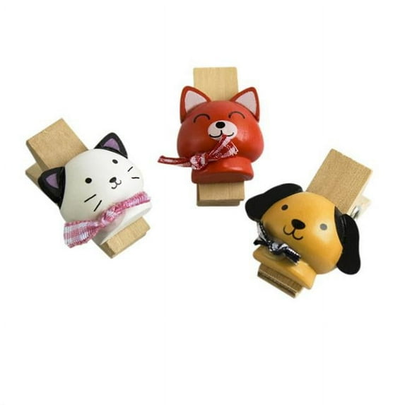WC003-C Naughty Animals-3 - Wooden Clips - Wooden Clamps - Mini Clips (Set of 3)