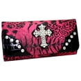 thumbnail image 1 of WC99-RD & LP Western Rhinestone Cross Accent Wallet - Red & Leopard, 1 of 1