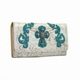 thumbnail image 1 of WC99-WT-TQ Western Rhinestone Bling Cross Trifold Wallet - White & Turquoise Trim, 1 of 1