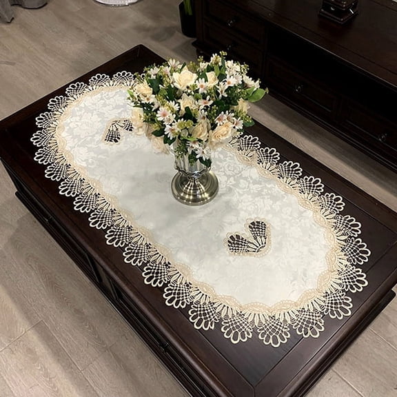 WCHUANG Embroidered Lace Table Runner, Coffee Table Runner Placemat Nightstand Dresser Scarf Table Centerpiece Doily