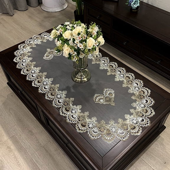 WCHUANG Embroidered Lace Table Runner, Coffee Table Runner Placemat Nightstand Dresser Scarf Table Centerpiece Doily