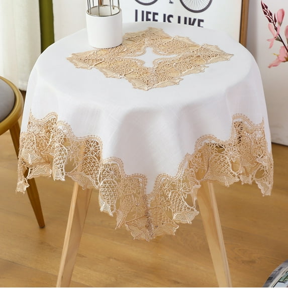 WCHUANG Embroidered Tablecloth Lace Square Tablecloth, Small Table Cloth, Bedside Table Cover Nightstand Tabletop Decoration