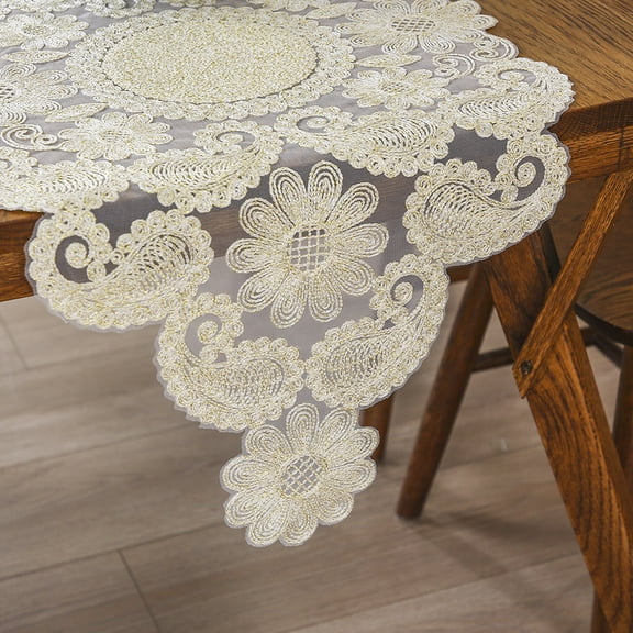 WCHUANG Lace Table Runners Doily Dresser Scarf Embroidered Flowers
