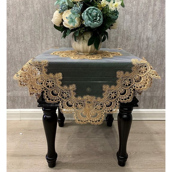 WCHUANG Square Tablecloth, Coffee Table Cover, Lace Bedside Table Cover Home Bedside Nightstand Small Table Cloth, EmbroideryTabletop Decoration