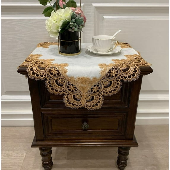 WCHUANG Square Tablecloth, Coffee Table Cover, Lace Bedside Table Cover Home Bedside Nightstand Small Table Cloth, EmbroideryTabletop Decoration