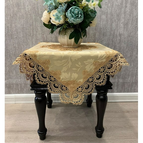 WCHUANG Square Tablecloth, Coffee Table Cover, Lace Bedside Table Cover Home Bedside Nightstand Small Table Cloth, EmbroideryTabletop Decoration