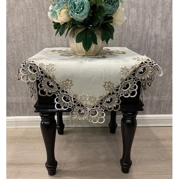 WCHUANG Square Tablecloth, Coffee Table Cover, Lace Bedside Table Cover Home Bedside Nightstand Small Table Cloth, EmbroideryTabletop Decoration