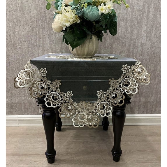 WCHUANG Square Tablecloth, Coffee Table Cover, Lace Bedside Table Cover Home Bedside Nightstand Small Table Cloth, EmbroideryTabletop Decoration
