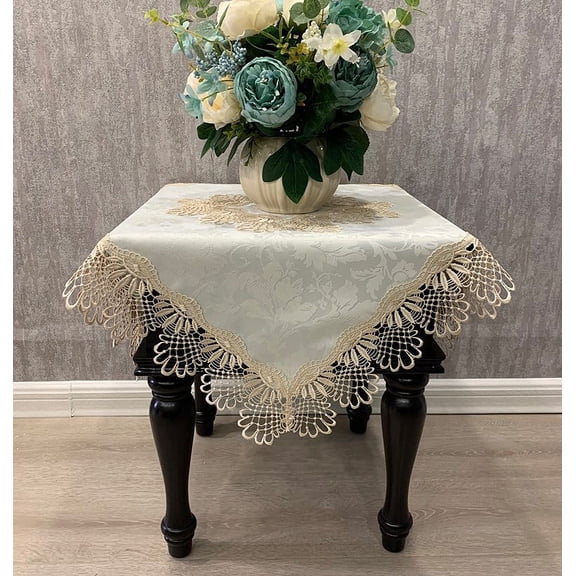 WCHUANG Square Tablecloth, Coffee Table Cover, Lace Bedside Table Cover Home Bedside Nightstand Small Table Cloth, EmbroideryTabletop Decoration