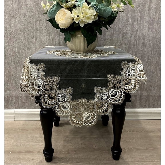 WCHUANG Square Tablecloth, Coffee Table Cover, Lace Bedside Table Cover Home Bedside Nightstand Small Table Cloth, EmbroideryTabletop Decoration