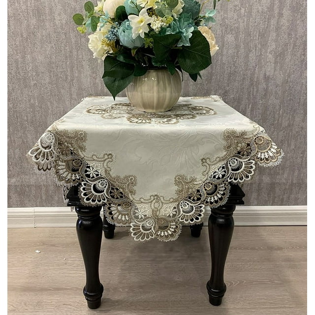 WCHUANG Square Tablecloth, Coffee Table Cover, Lace Bedside Table Cover Home Bedside Nightstand Small Table Cloth, EmbroideryTabletop Decoration