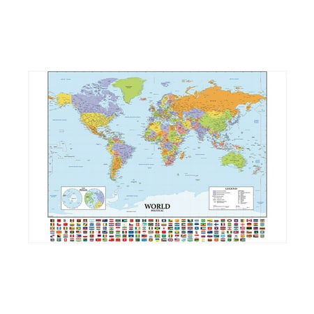 WCIC 59*39" Vinyl World Map with Flags Large Poster Wall Decor Home Office Educational Wall Hanging Decoration
