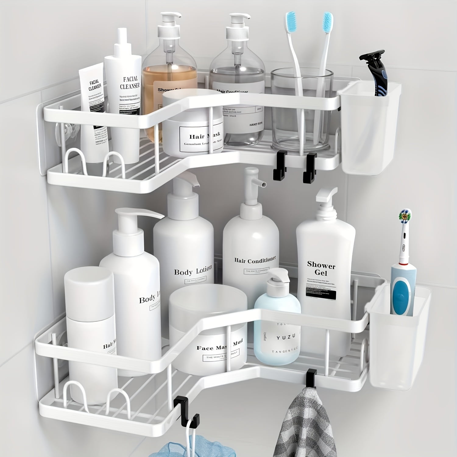 White Stainless Steel 2-Pack Corner Shower Caddy with Toothpaste Holder