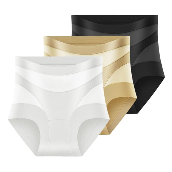WCJM 3 Pack Seamless Panty Women Tummy Control Compression Underwear Body Shaping Brief Girdle Postpartum Daily Satin Panties(2XL)