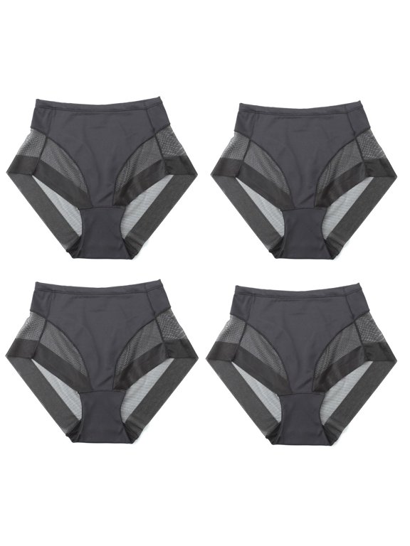 4 Pack Mid Rise Mesh Panties Tummy Control Womens Briefs Seamless Compression Underwear Butt Lifter Seamless Women Underwear Thongs,