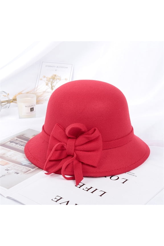 A Red Cotton of Female Fashion Casual Hat Dome British Top Hat