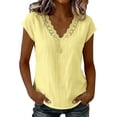 thumbnail image 1 of WCJM Beach Vacation Lace Trim Blouse Women V Neck Short Sleeve 2026 Summer Casual (Yellow,M), 1 of 9