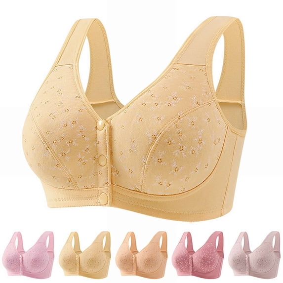 WCJM Beige Women Lace Front Button Shaping Cup Adjustable Shoulder Strap Large Size Bra