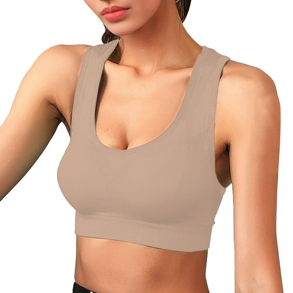 WCJM Beige Women's Color Blocked Back Hollow Vest Gathering Yoga Running Sports Bra