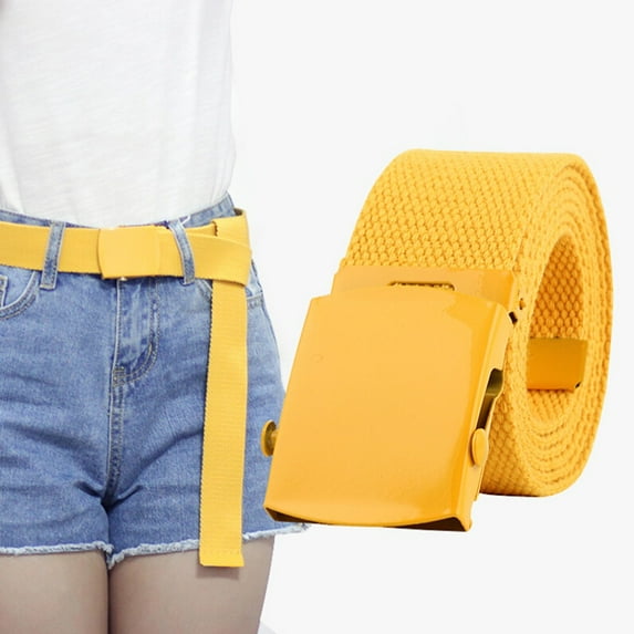 WCJM Belt For Dresses Jeans Pants With Gold Buckle Polyester Belt Yellow Belt One Size