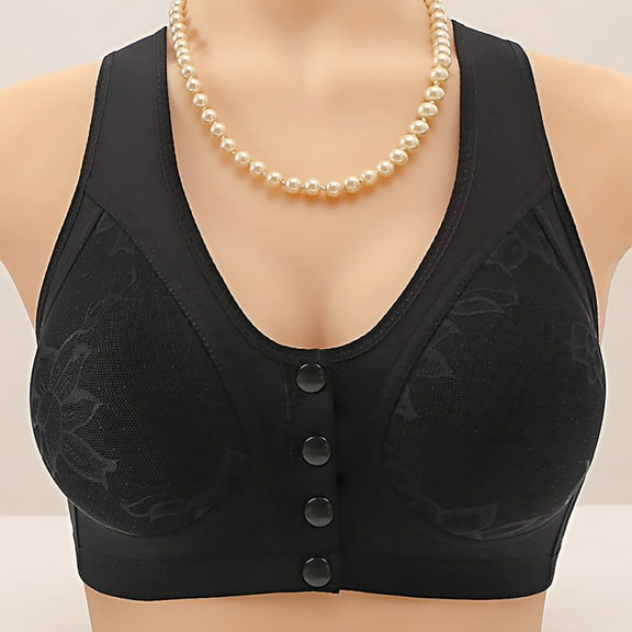WCJM Black Hole Cup Front Buckle Mother Lace Back Shaping Bra Gathered Anti Sagging Non Ring Middle And Old Ladies Bra