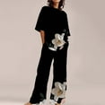 thumbnail image 1 of WCJM Black Summer Outfits For Women 2 Cotton Linen Set Oversized T Shirts Straight Leg Pant Plus Size Tracksuit, 1 of 5