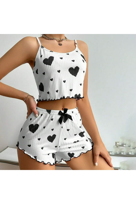 Black Women's Underwear Love Print Design Shorts Valentine's Day Underwear Set