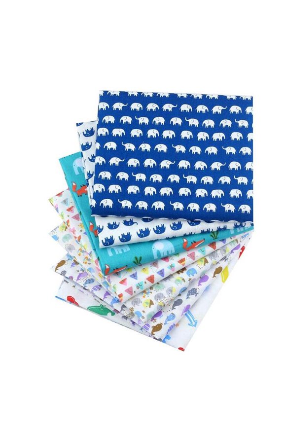 Blue 7PC Cotton Craft Fabric Bundle Patchwork Squares Quilting Sewing Patchwork DIY