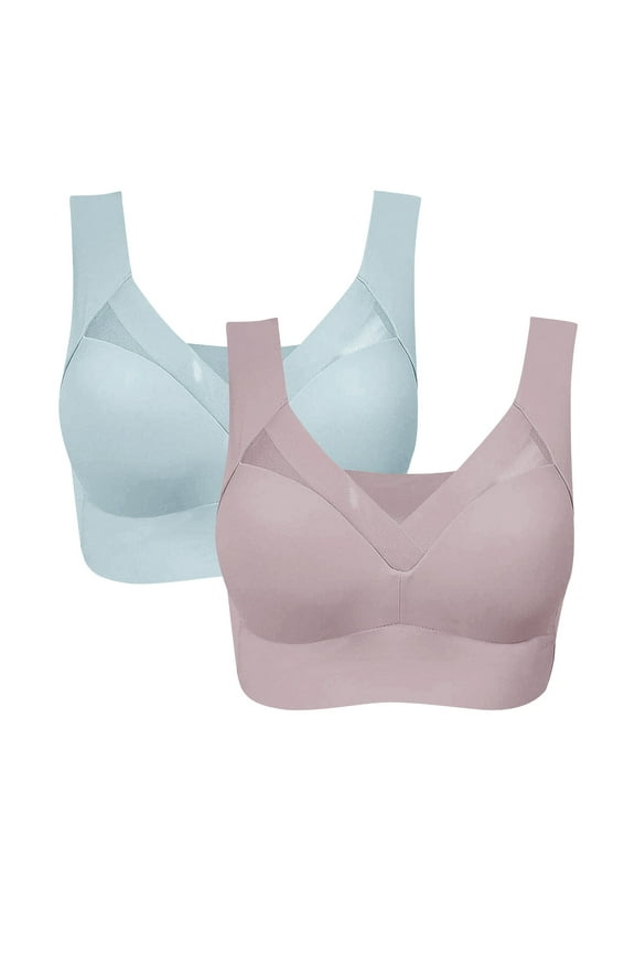 Blue Pack Of 2 New Posture Correcting Bra Wireless Bra Breathable Comfortable Full Back Cover Plus Size Bra