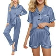 thumbnail image 1 of WCJM Blue Satin Pyjamas Women's Short 4 Piece Pyjamas Short Sleeve Sleepwear And Shorts Set Women Sets Leisure Suit Loungewear, 1 of 4