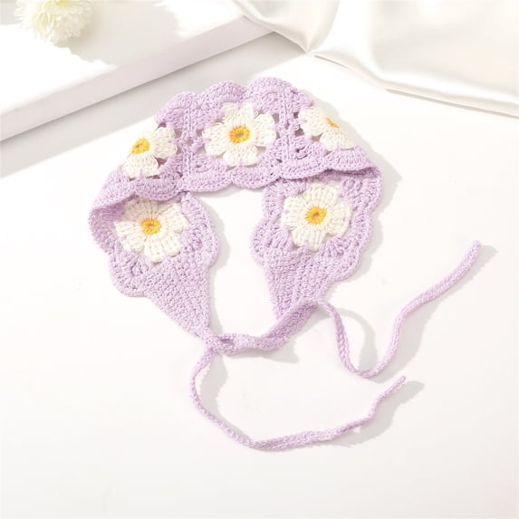 WCJM Bohemian Crochet Flower Headband for Women Handmade Elastic Knitted Head Wrap Soft Stretch Hair Accessory for Hippie Boho Outfits and Travel