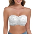 thumbnail image 1 of WCJM Bra Lace Strapless Bra for Women Push Up Lightly Padded Balconette with Clear Straps Multiway(White,XL), 1 of 6