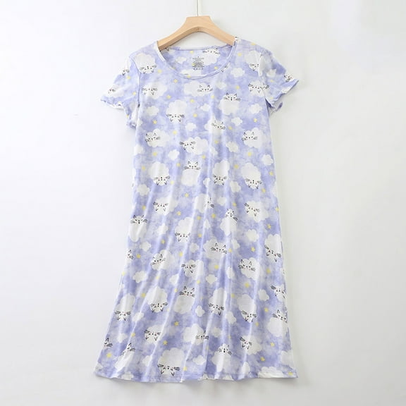 WCJM Brown Women's Nightgown Women's Plus Size Cute Home Clothes Knitted Cotton Sweet And Short Sleeved Round Neck Pajamas