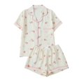 thumbnail image 1 of WCJM Button Front Womens Short Sleeve Pajama Set Lapel Collar Print Shirt Drawstring Shorts Elastic Waist Soft Loungewear Home Night, 1 of 2